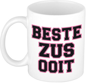 Bellatio Decorations Beste zus ooit cadeau mok / beker wit en roze - verjaardag zus / zusje - feest mokken