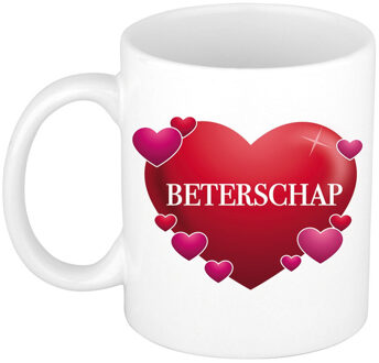 Bellatio Decorations Beterschap cadeau mok / beker wit met hartjes 300 ml - feest mokken