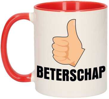 Bellatio Decorations Beterschap duimpje omhoog cadeau mok / beker rood 300 ml - feest mokken