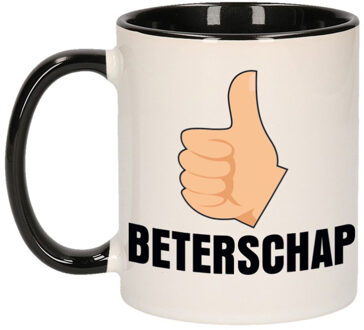 Bellatio Decorations Beterschap duimpje omhoog cadeau mok / beker zwart 300 ml - feest mokken