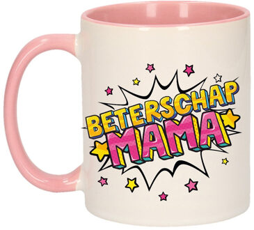 Bellatio Decorations Beterschap mama cadeau mok / beker wit en roze 300 ml - feest mokken