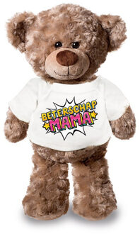 Bellatio Decorations Beterschap mama pluche teddybeer knuffel 24 cm met wit t-shirt - Knuffelberen Multikleur