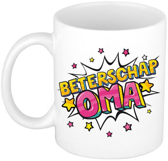 Bellatio Decorations Beterschap oma cadeau mok / beker wit met sterren 300 ml - feest mokken