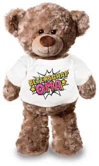 Bellatio Decorations Beterschap oma pluche teddybeer knuffel 24 cm met wit t-shirt - Knuffelberen Multikleur