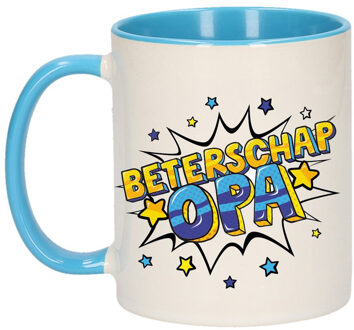 Bellatio Decorations Beterschap opa cadeau mok / beker wit en blauw met sterren 300 ml - feest mokken