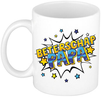 Bellatio Decorations Beterschap papa cadeau mok / beker wit met sterren 300 ml - feest mokken