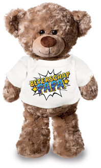 Bellatio Decorations Beterschap papa pluche teddybeer knuffel 24 cm met wit t-shirt - Knuffelberen Multikleur