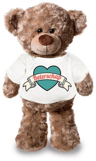 Bellatio Decorations Beterschap pluche teddybeer knuffel 24 cm met wit retro t-shirt - Knuffelberen Multikleur