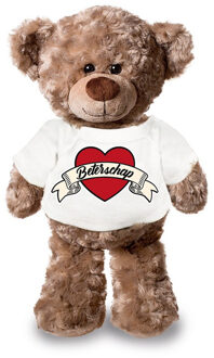 Bellatio Decorations Beterschap pluche teddybeer knuffel 24 cm met wit t-shirt - Knuffelberen Multikleur