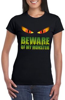 Bellatio Decorations Beware of my monster Halloween t-shirt zwart dames XS