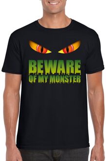 Bellatio Decorations Beware of my monster Halloween t-shirt zwart heren
