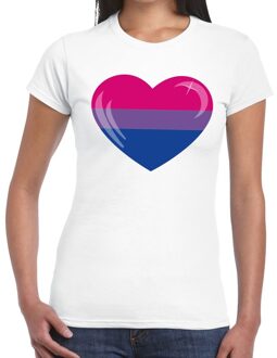 Bellatio Decorations Bi hart gay pride t-shirt wit voor dames 2XL