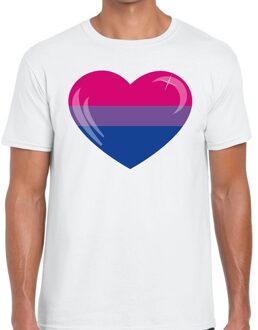 Bellatio Decorations Bi hart  gay pride t-shirt wit voor heren 2XL