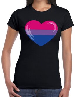 Bellatio Decorations Bi hart gay pride t-shirt zwart voor dames 2XL