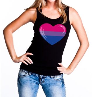 Bellatio Decorations Bi hart gay pride tanktop/mouwloos shirt zwart voor dames L