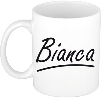 Bellatio Decorations Bianca voornaam kado beker / mok sierlijke letters - gepersonaliseerde mok met naam - Naam mokken Multikleur