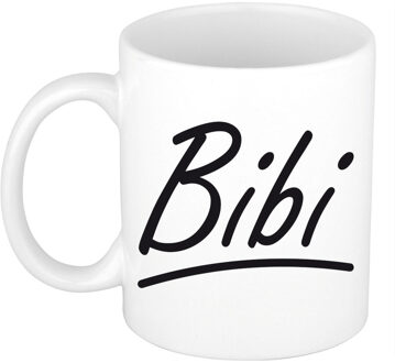 Bellatio Decorations Bibi Naam koffiemok - beker - met sierlijke letters - wit - 300 ml - Cadeau - Dames