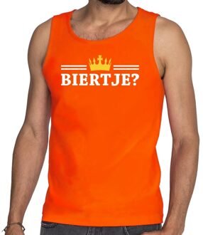 Bellatio Decorations Biertje met kroon mouwloos shirt / tanktop oranje heren 2XL - Feestshirts