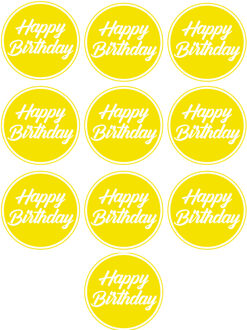 Bellatio Decorations Bierviltjes / onderzetters Happy Birthday - 20x stuks - geel - D10 cm - Verjaardag versiering