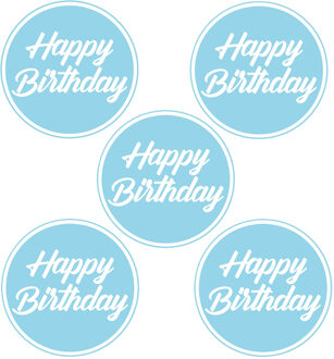 Bellatio Decorations Bierviltjes/onderzetters Happy Birthday - 20x stuks - lichtblauw - D10 cm - Verjaardag versiering