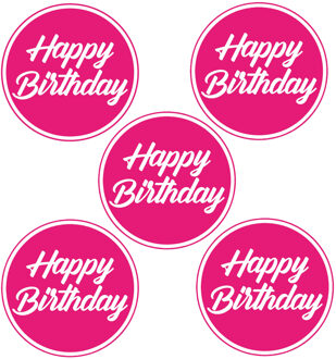 Bellatio Decorations Bierviltjes/onderzetters Happy Birthday - 30x stuks - fuchsia roze - D10 cm - Verjaardag versiering