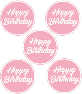 Bellatio Decorations Bierviltjes/onderzetters Happy Birthday - 30x stuks - lichtroze - D10 cm - Verjaardag versiering