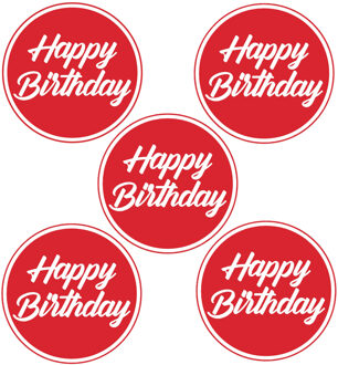 Bellatio Decorations Bierviltjes/onderzetters Happy Birthday - 40x stuks - rood - D10 cm - Verjaardag versiering