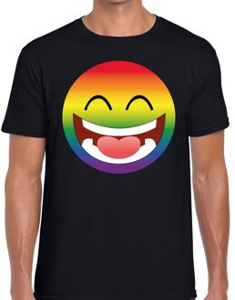 Bellatio Decorations Big emoticon/emoticon regenboog gaypride t-shirt zwart heren 2XL