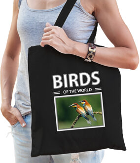 Bellatio Decorations Bijeneter vogel tasje zwart volwassenen en kinderen - birds of the world kado boodschappen tas