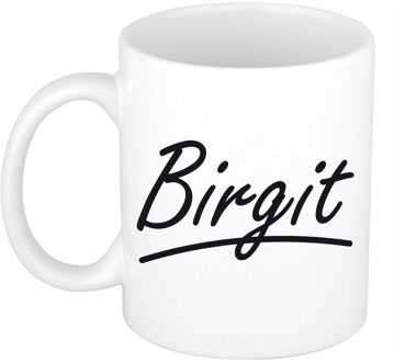 Bellatio Decorations Birgit voornaam kado beker / mok sierlijke letters - gepersonaliseerde mok met naam - Naam mokken Multikleur