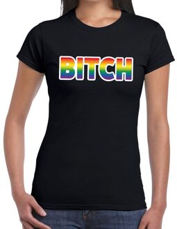 Bellatio Decorations Bitch gay pride t-shirt zwart voor dames 2XL