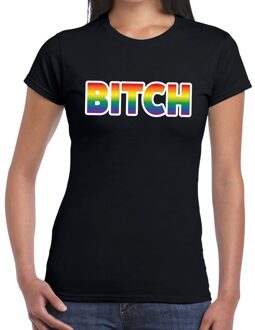 Bellatio Decorations Bitch gay pride t-shirt zwart voor dames L
