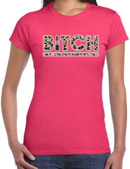 Bellatio Decorations Bitch lipstick fun tekst t-shirt voor dames roze panter print L