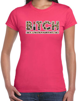 Bellatio Decorations Bitch lipstick fun tekst t-shirt voor dames roze panter print