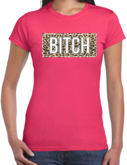 Bellatio Decorations Bitch t-shirt met panter print roze voor dames 2XL