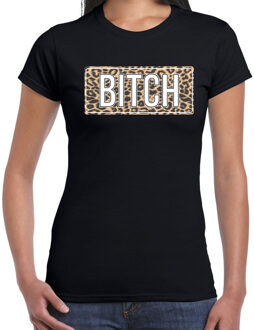 Bellatio Decorations Bitch t-shirt met panter print zwart voor dames 2XL