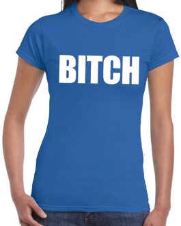 Bellatio Decorations BITCH tekst t-shirt blauw dames XS