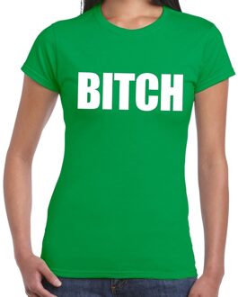 Bellatio Decorations BITCH tekst t-shirt groen dames XS