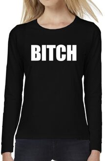 Bellatio Decorations BITCH tekst t-shirt long sleeve zwart voor dames 2XL