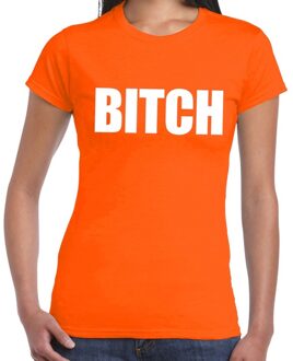 Bellatio Decorations BITCH tekst t-shirt oranje dames 2XL