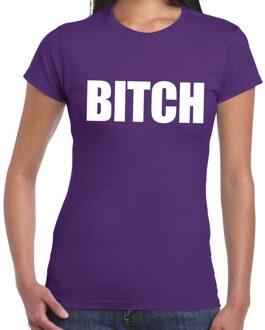 Bellatio Decorations BITCH tekst t-shirt paars dames XS