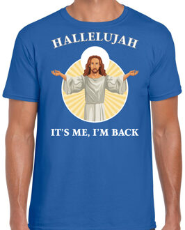 Bellatio Decorations Blauw Kerst shirt / Kerstkleding Hallelujah its me im back voor heren 2XL - kerst t-shirts