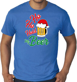 Bellatio Decorations Blauw Kerst shirt / Kerstkleding Ho ho hold my beer voor heren grote maten 3XL - kerst t-shirts