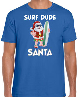 Bellatio Decorations Blauw Kerst shirt/ Kerstkleding surf dude Santa voor heren 2XL - kerst t-shirts