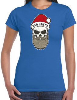 Bellatio Decorations Blauw Kerstshirt / Kerstkleding Bad Santa voor dames XS - kerst t-shirts