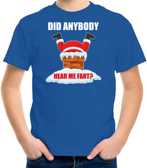 Bellatio Decorations Blauw Kerstshirt / Kerstkleding Did anybody hear my fart voor kinderen L (140-152) - kerst t-shirts kind