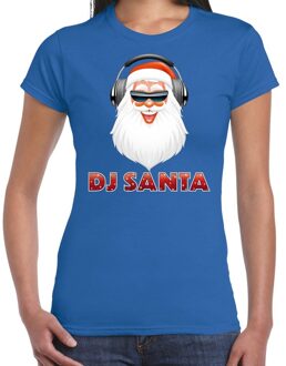 Bellatio Decorations Blauw kerstshirt / kerstkleding DJ Santa met koptelefoon voor dames 2XL - kerst t-shirts