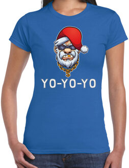 Bellatio Decorations Blauw Kerstshirt / Kerstkleding Gangster / rapper Santa voor dames 2XL - kerst t-shirts