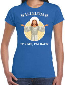 Bellatio Decorations Blauw Kerstshirt / Kerstkleding Hallelujah its me im back voor dames 2XL - kerst t-shirts