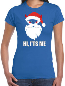 Bellatio Decorations Blauw Kerstshirt / Kerstkleding Hi its me voor dames met duivels kerstmannetje XL - kerst t-shirts